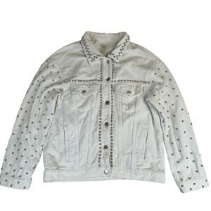 POL The Brand White Corduroy Studded‎ Trucker Jacket - Size L - 100% Cotton Boho